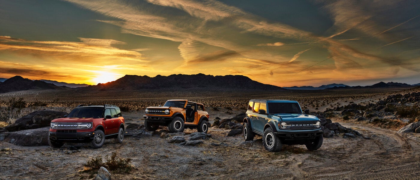 2026 Ford Bronco trio parked in the desert
